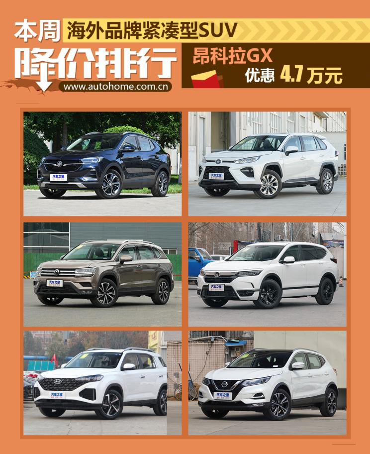 昂科拉GX优惠4.7万 紧凑型SUV降价排行